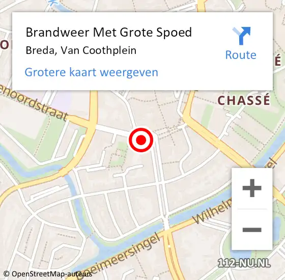 Locatie op kaart van de 112 melding: Brandweer Met Grote Spoed Naar Breda, Van Coothplein op 1 december 2020 21:34
