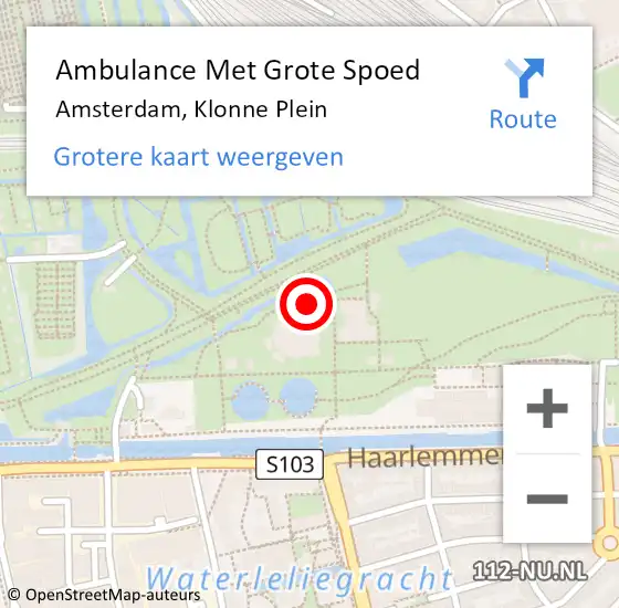 Locatie op kaart van de 112 melding: Ambulance Met Grote Spoed Naar Amsterdam, Klonne Plein op 1 december 2020 21:44
