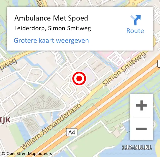 Locatie op kaart van de 112 melding: Ambulance Met Spoed Naar Leiderdorp, Simon Smitweg op 2 december 2020 00:05