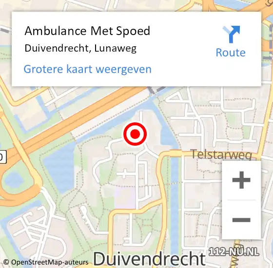 Locatie op kaart van de 112 melding: Ambulance Met Spoed Naar Duivendrecht, Lunaweg op 2 december 2020 00:18