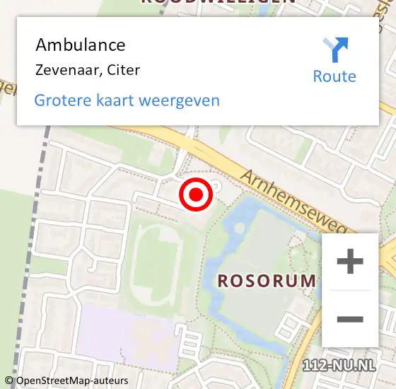 Locatie op kaart van de 112 melding: Ambulance Zevenaar, Citer op 2 december 2020 12:07