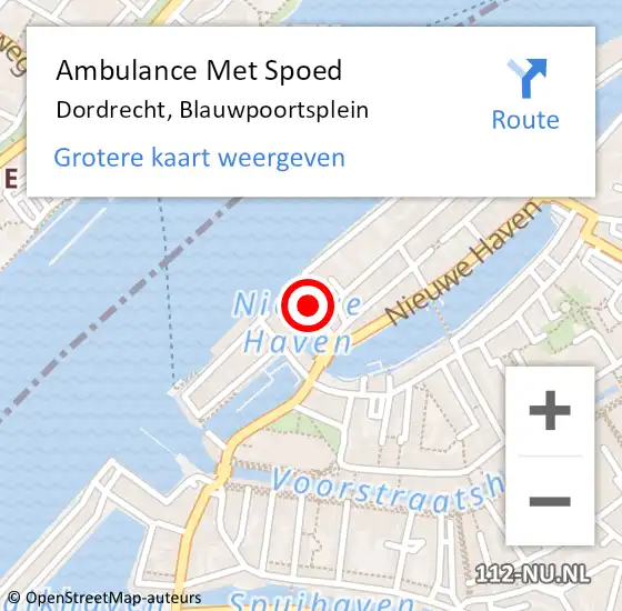 Locatie op kaart van de 112 melding: Ambulance Met Spoed Naar Dordrecht, Blauwpoortsplein op 2 december 2020 12:13