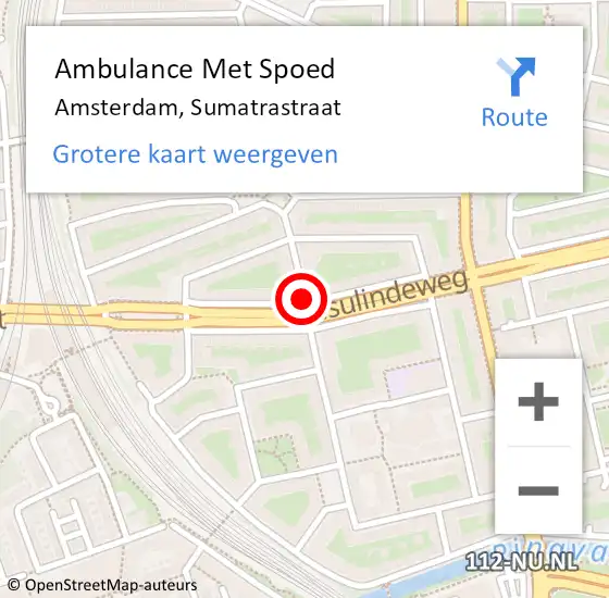 Locatie op kaart van de 112 melding: Ambulance Met Spoed Naar Amsterdam, Sumatrastraat op 2 december 2020 12:56