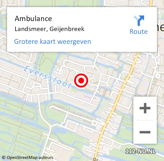Locatie op kaart van de 112 melding: Ambulance Landsmeer, Geijenbreek op 2 december 2020 14:00