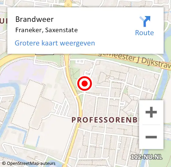 Locatie op kaart van de 112 melding: Brandweer Franeker, Saxenstate op 2 december 2020 15:07