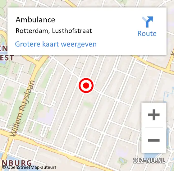 Locatie op kaart van de 112 melding: Ambulance Rotterdam, Lambertusstraat op 2 december 2020 15:40