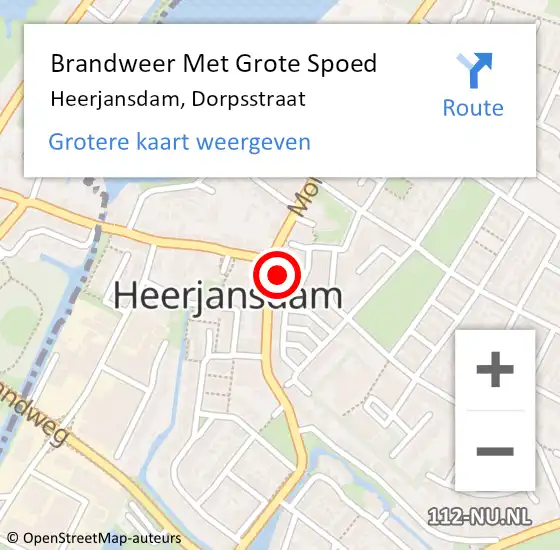 Locatie op kaart van de 112 melding: Brandweer Met Grote Spoed Naar Heerjansdam, Dorpsstraat op 26 mei 2014 10:52