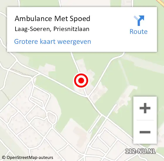 Locatie op kaart van de 112 melding: Ambulance Met Spoed Naar Laag-Soeren, Priesnitzlaan op 2 december 2020 18:20