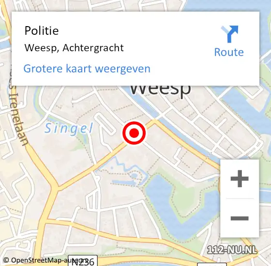 Locatie op kaart van de 112 melding: Politie Weesp, Achtergracht op 2 december 2020 18:21