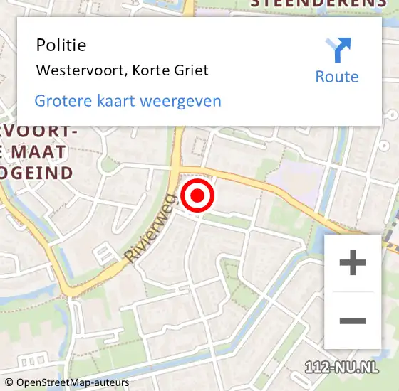 Locatie op kaart van de 112 melding: Politie Westervoort, Korte Griet op 2 december 2020 20:02