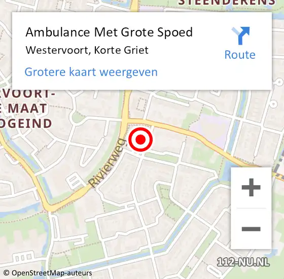 Locatie op kaart van de 112 melding: Ambulance Met Grote Spoed Naar Westervoort, Korte Griet op 2 december 2020 20:04