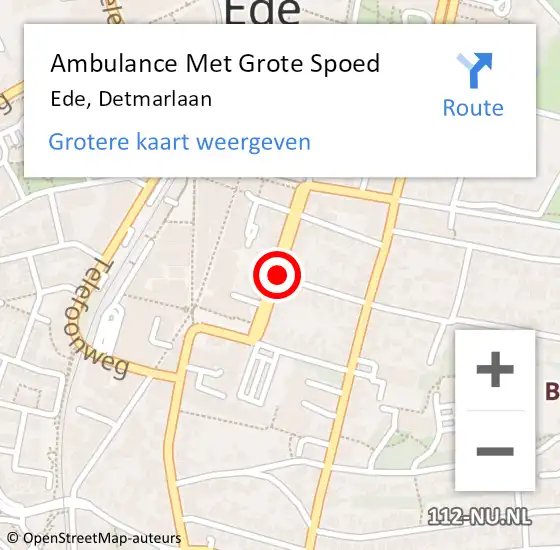 Locatie op kaart van de 112 melding: Ambulance Met Grote Spoed Naar Ede, Detmarlaan op 3 december 2020 03:16