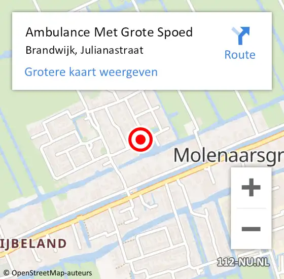 Locatie op kaart van de 112 melding: Ambulance Met Grote Spoed Naar Brandwijk, Julianastraat op 3 december 2020 06:36