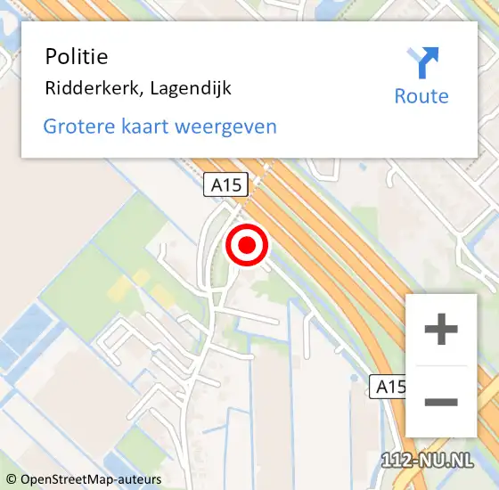 Locatie op kaart van de 112 melding: Politie Ridderkerk, Lagendijk op 3 december 2020 07:06