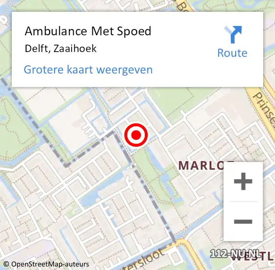 Locatie op kaart van de 112 melding: Ambulance Met Spoed Naar Delft, Zaaihoek op 3 december 2020 07:45