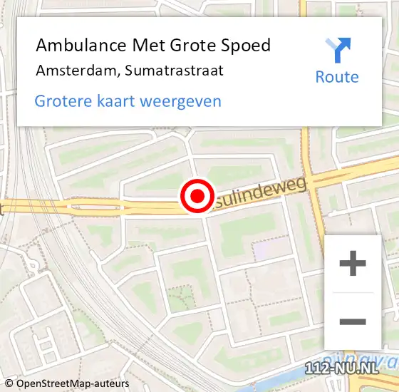 Locatie op kaart van de 112 melding: Ambulance Met Grote Spoed Naar Amsterdam, Sumatrastraat op 3 december 2020 11:44