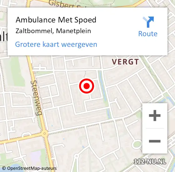 Locatie op kaart van de 112 melding: Ambulance Met Spoed Naar Zaltbommel, Manetplein op 3 december 2020 12:59