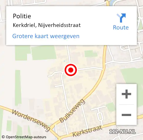 Locatie op kaart van de 112 melding: Politie Kerkdriel, Nijverheidsstraat op 3 december 2020 13:49