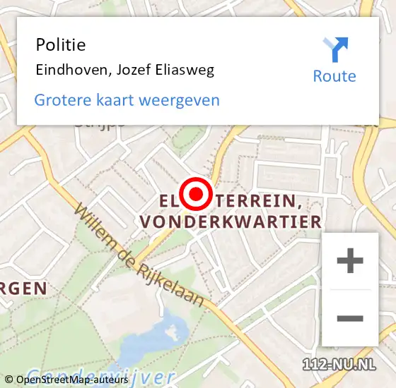 Locatie op kaart van de 112 melding: Politie Eindhoven, Jozef Eliasweg op 3 december 2020 14:00