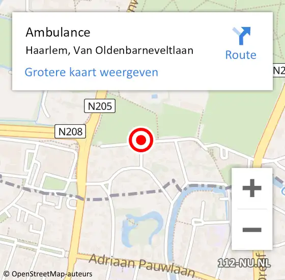 Locatie op kaart van de 112 melding: Ambulance Haarlem, Van Oldenbarneveltlaan op 3 december 2020 14:35