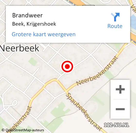 Locatie op kaart van de 112 melding: Brandweer Beek, Krijgershoek op 26 mei 2014 12:16