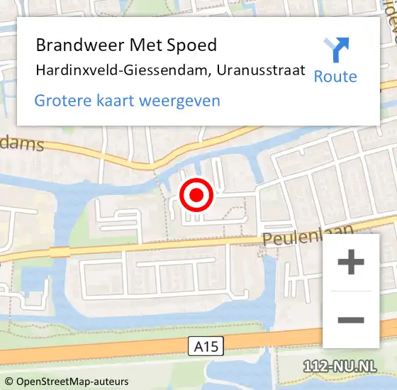 Locatie op kaart van de 112 melding: Brandweer Met Spoed Naar Hardinxveld-Giessendam, Uranusstraat op 3 december 2020 16:42