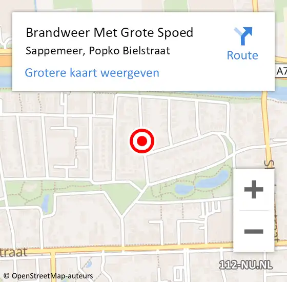 Locatie op kaart van de 112 melding: Brandweer Met Grote Spoed Naar Sappemeer, Popko Bielstraat op 3 december 2020 16:46