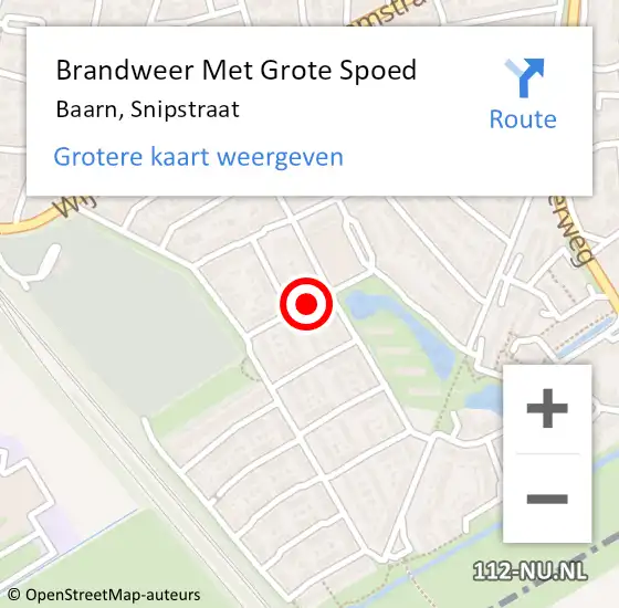 Locatie op kaart van de 112 melding: Brandweer Met Grote Spoed Naar Baarn, Snipstraat op 3 december 2020 18:20