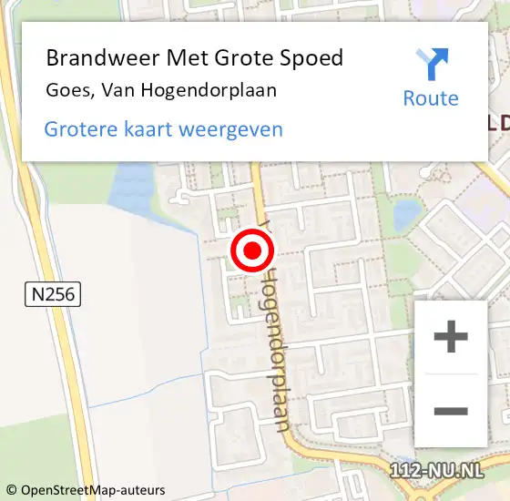 Locatie op kaart van de 112 melding: Brandweer Met Grote Spoed Naar Goes, Van Hogendorplaan op 26 mei 2014 12:44