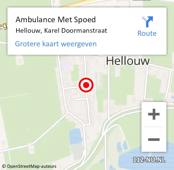 Locatie op kaart van de 112 melding: Ambulance Met Spoed Naar Hellouw, Karel Doormanstraat op 3 december 2020 20:03