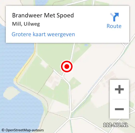 Locatie op kaart van de 112 melding: Brandweer Met Spoed Naar Mill, Uilweg op 3 december 2020 20:07
