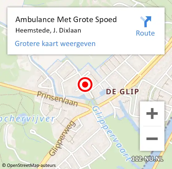 Locatie op kaart van de 112 melding: Ambulance Met Grote Spoed Naar Heemstede, J. Dixlaan op 3 december 2020 21:01