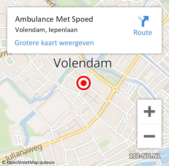 Locatie op kaart van de 112 melding: Ambulance Met Spoed Naar Volendam, Iepenlaan op 3 december 2020 21:02