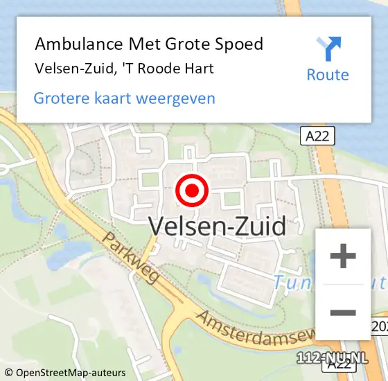 Locatie op kaart van de 112 melding: Ambulance Met Grote Spoed Naar Velsen-Zuid, 'T Roode Hart op 3 december 2020 22:43
