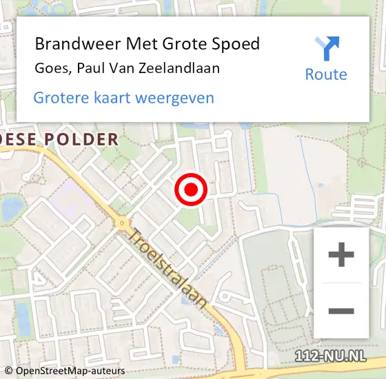 Locatie op kaart van de 112 melding: Brandweer Met Grote Spoed Naar Goes, Paul Van Zeelandlaan op 4 december 2020 08:54