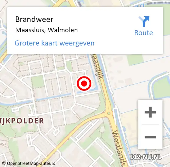 Locatie op kaart van de 112 melding: Brandweer Maassluis, Walmolen op 4 december 2020 08:55