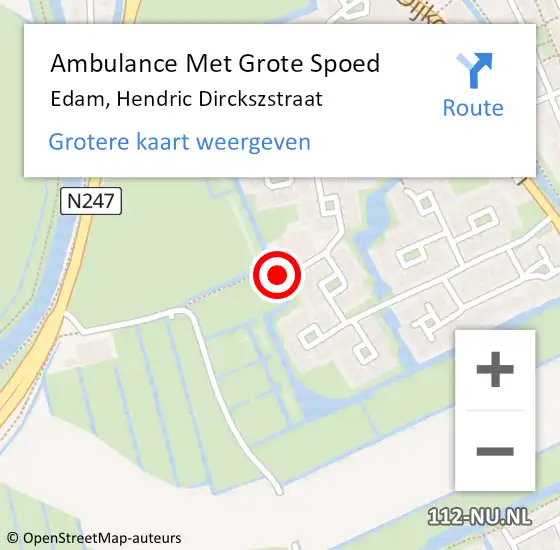 Locatie op kaart van de 112 melding: Ambulance Met Grote Spoed Naar Edam, Hendric Dirckszstraat op 4 december 2020 10:51