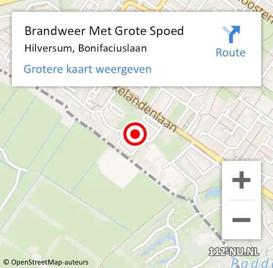 Locatie op kaart van de 112 melding: Brandweer Met Grote Spoed Naar Hilversum, Bonifaciuslaan op 4 december 2020 11:19