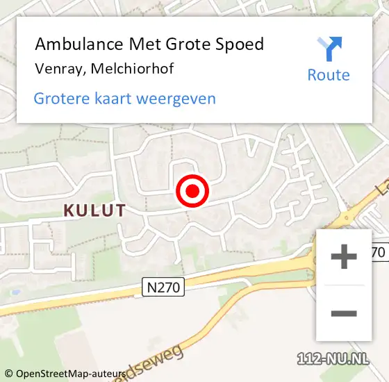 Locatie op kaart van de 112 melding: Ambulance Met Grote Spoed Naar Venray, Melchiorhof op 26 mei 2014 13:32