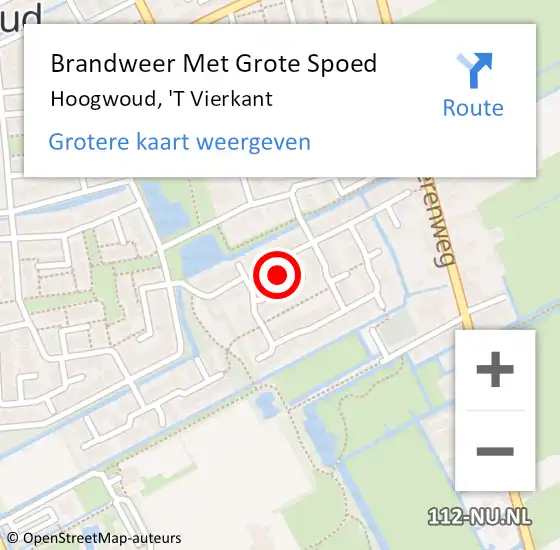 Locatie op kaart van de 112 melding: Brandweer Met Grote Spoed Naar Hoogwoud, 'T Vierkant op 4 december 2020 12:45