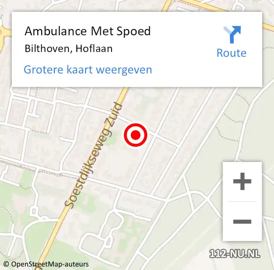 Locatie op kaart van de 112 melding: Ambulance Met Spoed Naar Bilthoven, Hoflaan op 26 mei 2014 13:44