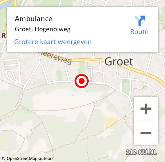 Locatie op kaart van de 112 melding: Ambulance Groet, Hogenolweg op 4 december 2020 14:14