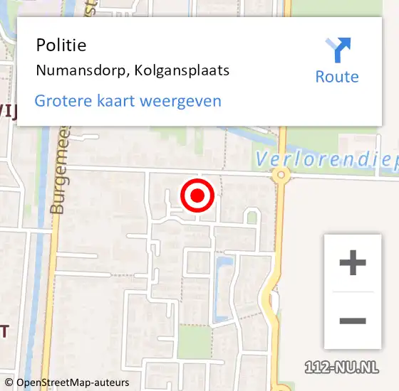 Locatie op kaart van de 112 melding: Politie Numansdorp, Kolgansplaats op 4 december 2020 15:12