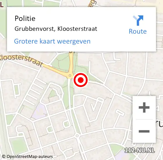 Locatie op kaart van de 112 melding: Politie Grubbenvorst, Kloosterstraat op 4 december 2020 18:41