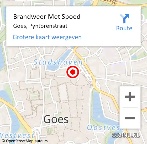 Locatie op kaart van de 112 melding: Brandweer Met Spoed Naar Goes, Pyntorenstraat op 4 december 2020 19:33