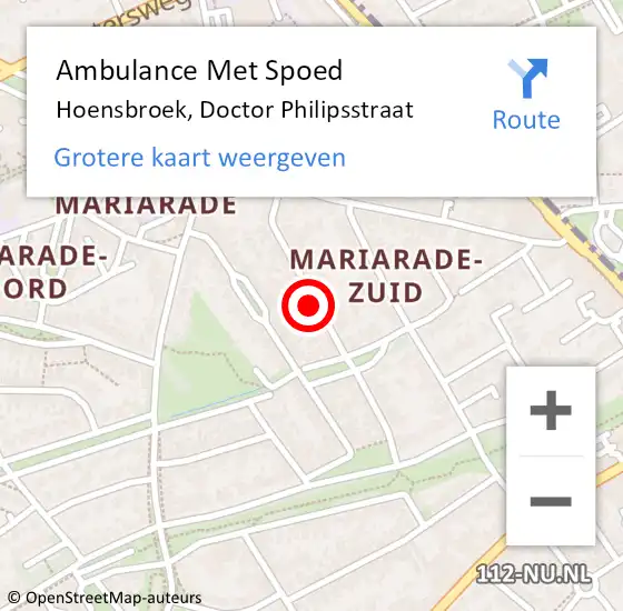 Locatie op kaart van de 112 melding: Ambulance Met Spoed Naar Hoensbroek, Doctor Philipsstraat op 26 mei 2014 14:30