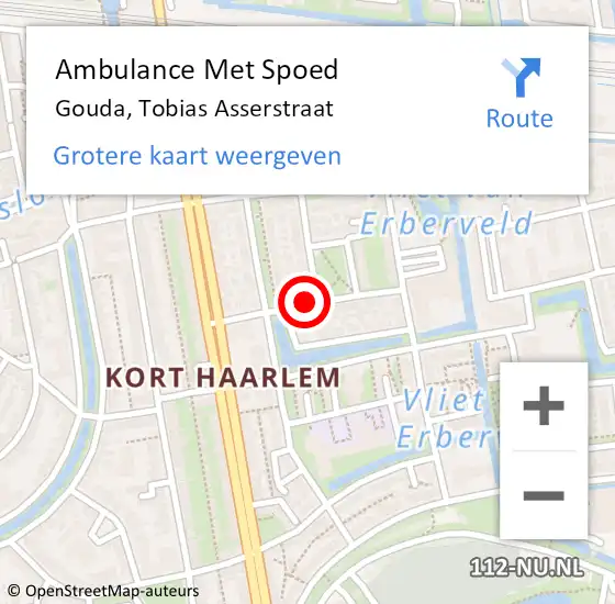 Locatie op kaart van de 112 melding: Ambulance Met Spoed Naar Gouda, Tobias Asserstraat op 5 december 2020 01:47