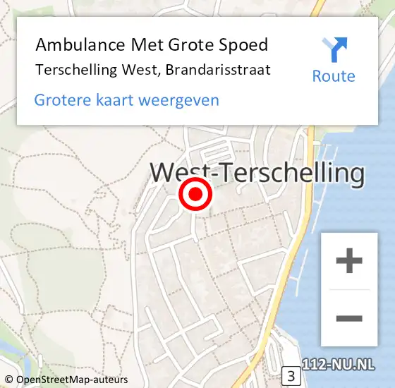 Locatie op kaart van de 112 melding: Ambulance Met Grote Spoed Naar Terschelling West, Brandarisstraat op 26 mei 2014 14:40