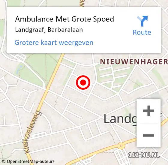 Locatie op kaart van de 112 melding: Ambulance Met Grote Spoed Naar Landgraaf, Barbaralaan op 26 mei 2014 14:50