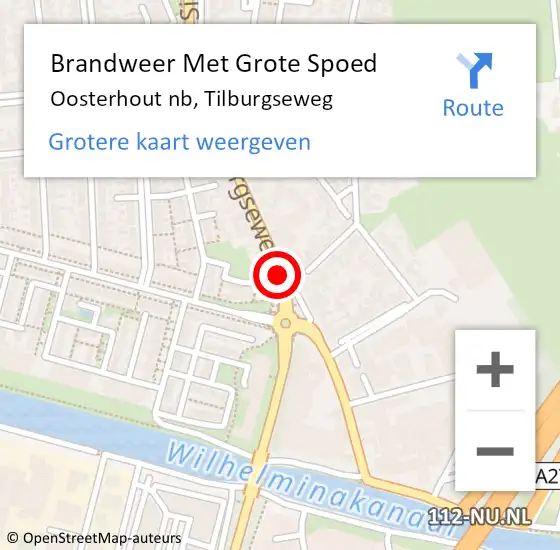 Locatie op kaart van de 112 melding: Brandweer Met Grote Spoed Naar Oosterhout nb, Tilburgseweg op 5 december 2020 10:25